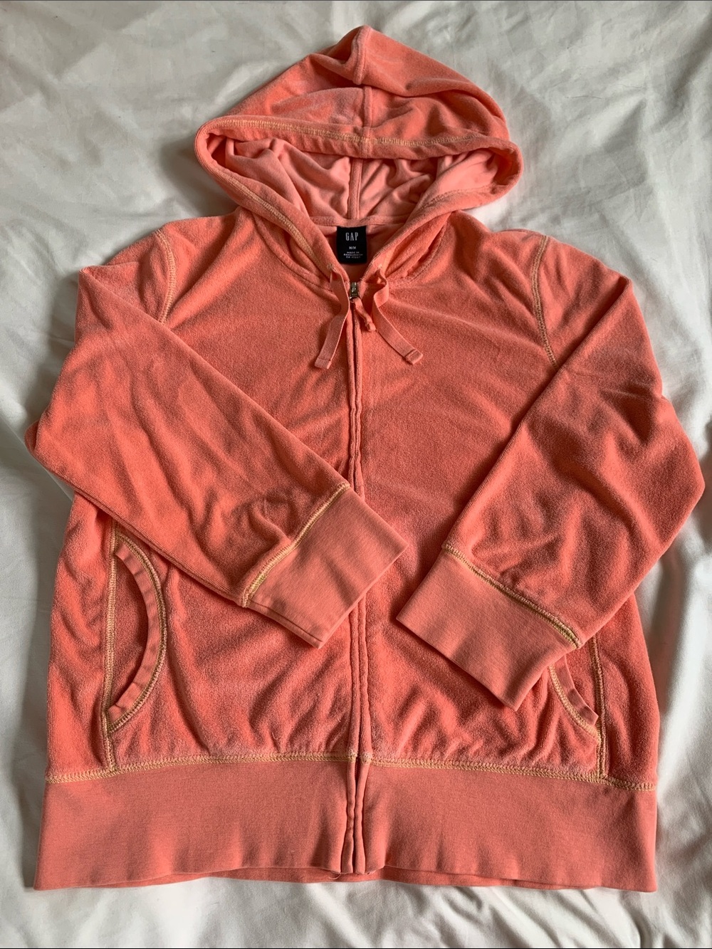 GAP Coral Terry Towel Zip-Front Lounging Jacket 3/4 Sleeve Pockets